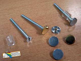 Sierschroeven voor onze naamplaten in goudkleurig of zilverkleurig met afstandsbusjes